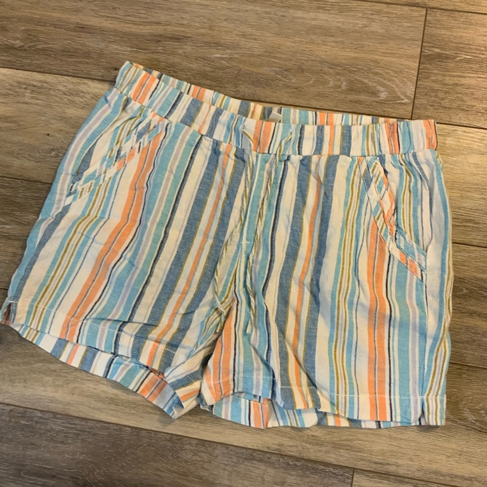 Briggs Linen Striped Shorts - Blue, Orange, and white. Size L